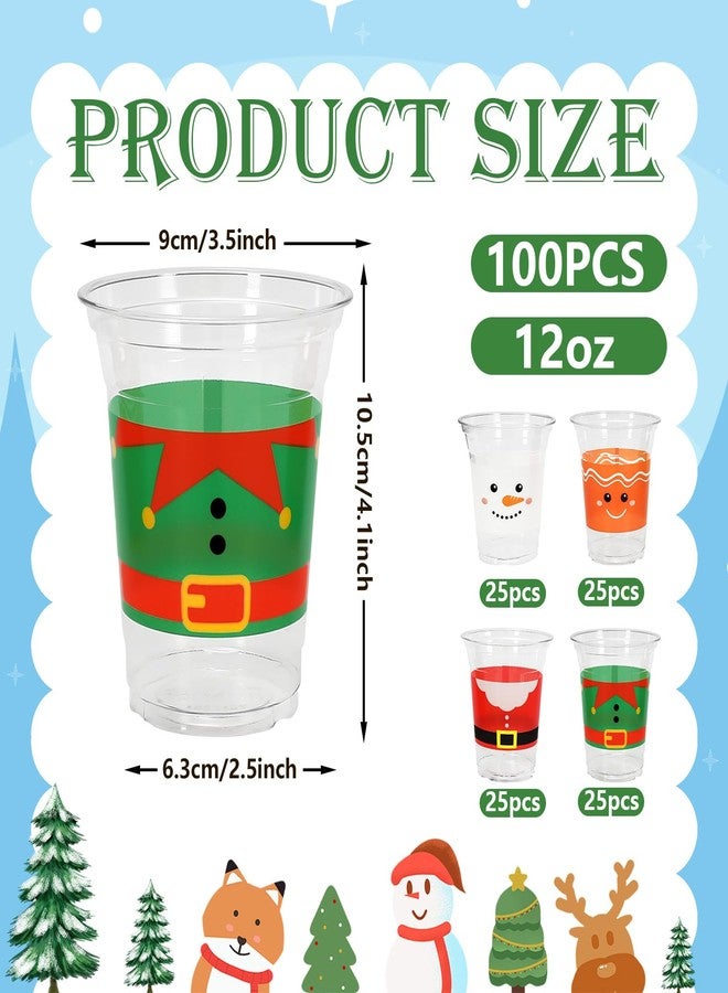 JarThenaAMCS مجموعة جارثينا إيه إم سي إس، 100 قطعة من الأكواب البلاستيكية للاستخدام مرة واحدة، مزينة برسومات سانتا، قزم، رجل الثلج، رجل خبز الزنجبيل، أكواب للمشروبات الباردة، مثالية لمستلزمات حفلات عيد الميلاد، سعة 12 أونصة - Image 2